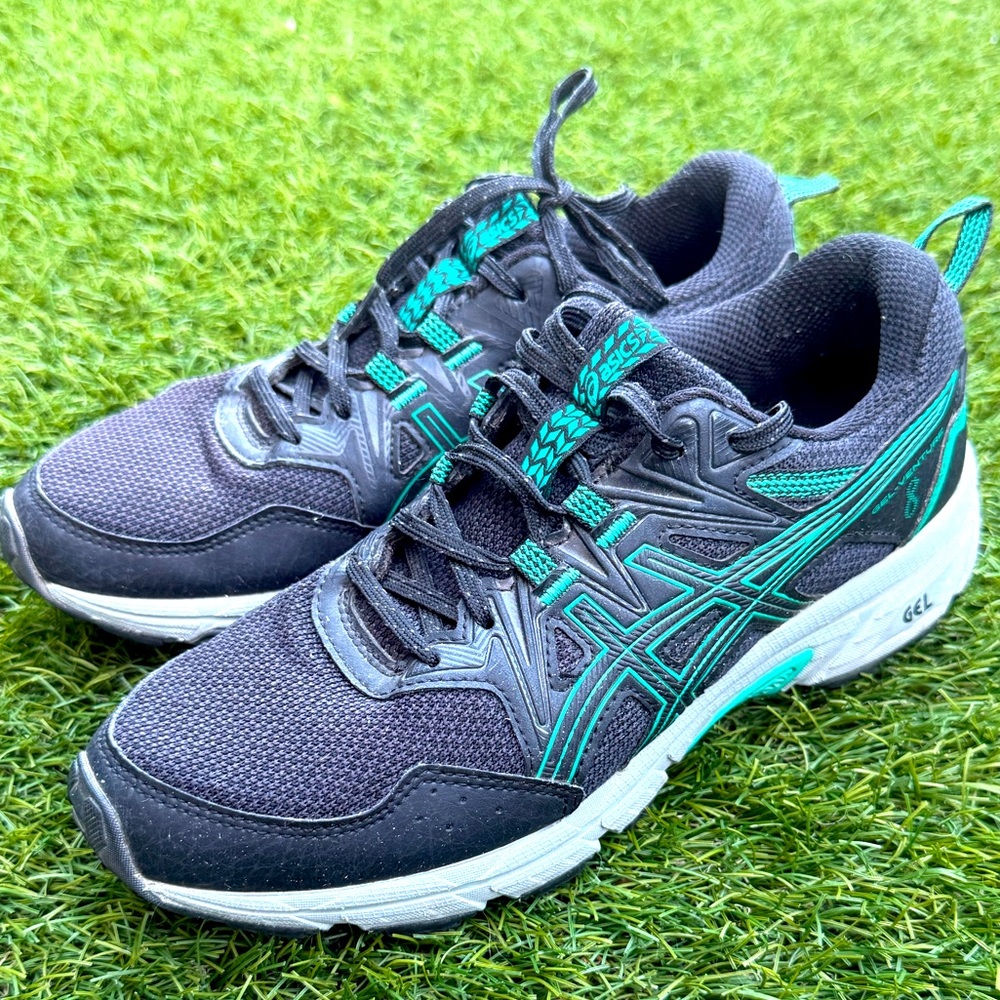 ASICS Womens Black and Teal Athletic Shoes